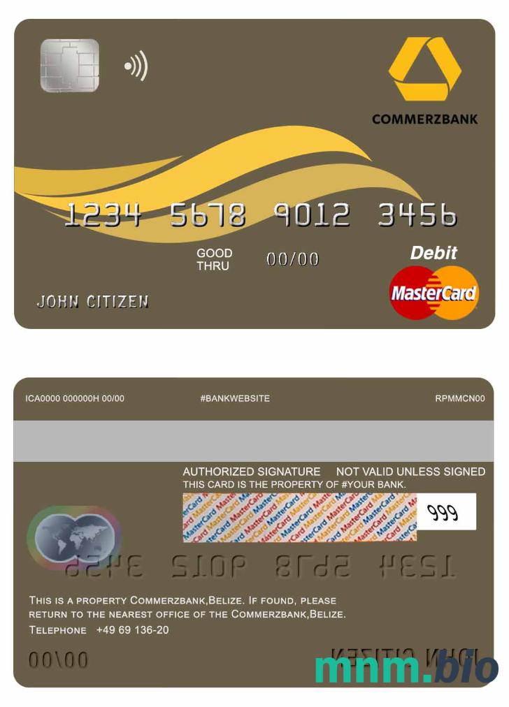 Belize Commerzbank przykład karty mastercard w formacie PSD